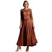 preiswerte Bodenlänge-A-Linie Brautmutterkleid Elegant Einfach Rundhalsausschnitt Knöchellänge Polyester Halbarm mit Falten Einfarbig 2025