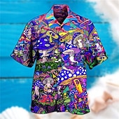 economico Cibo &amp; Bevande-Per uomo Funghetto Camicia Camicia hawaiana Camicia Aloha Camicia Collo ripiegabile Di tendenza Originale Informale Esterno Strada Informale Nero Giallo Nero - viola S M L