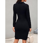 ieftine Rochie simplă-Pentru femei Rochie Mini Rochie Bodycon Rochii Semi Formale Birou Fit regulat Simplu Manșon Lung În V Negru Roșu Vin Albastru piscină Mov Vară