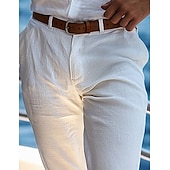 baratos Feriado-Homens Calças de linho Calças Calça verão Calças Cropped Calças de praia Bolsos Botões Tecido Conforto Respirável Comprimento total Casual Diário Feriado Férias Moda Preto Branco