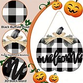 olcso hálaadás és őszi dekoráció-Őszi üdvözlő fa ajtófogas, halloween hálaadás tök 3D kockás bejárati ajtótábla, rusztikus függő verandakoszorú őszi lakberendezés