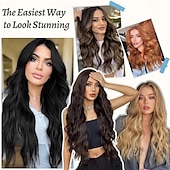 abordables Clip dans les extensions-Extensions de cheveux à clipser 24 pouces 8 pièces mélange noir naturel gris argenté extensions de cheveux synthétiques longs ondulés extensions à clips épais double trame pour femmes