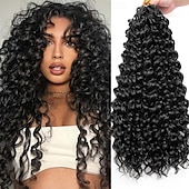 baratos Cabelo de crochê-Pacotes de 8 pacotes de cabelo de crochê com ondas oceânicas, cabelo de crochê pré-enrolado, extensão de cabelo longo e profundo, trança sintética para mulheres, cabelo preto natural de 18 polegadas