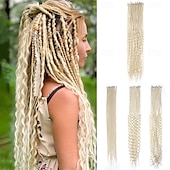 abordables Crocheter les cheveux-Extensions de dreadlocks synthétiques mixtes 3 en 1, 30 mèches, 30 pouces, blond 613 bouclé &amp;droit &amp;extensions de dreadlocks bohèmes à extrémité unique, style hippie, pour femmes