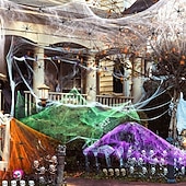 cheap Outdoor Decor-Halloween Spider Webs 1200 Sqft with 30 Fake Spiders Colorful Halloween Party Indoor and Outdoor Decorations Colored Stretch Cobwebs for Halloween Party Decorations Bar House