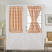 billiga Dörrgardiner-Franska dörrgardiner med stångficka gingham gardin för dörrar fönster draperier dörrgardinpaneler med glasfönster köks- och altandörrar för avskildhet