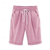 abordables Short en lin et coton-Femmes Short inspiré du lin Shorts Décontracté Quotidien Court Uni Cordon de serrage Poches Latérales Respirabilité Confortable Micro-Élastique Sortir Week-end Blanche Jaune Rose Été Coupe régulière