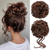 abordables Chignons-Lot de 2 extensions de cheveux synthétiques ondulés et bouclés en chignon décoiffé pour femme, chignon faux chouchous, queue de cheval, Bernstein multi
