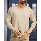 preiswerte Basic-T-Shirts-Herren T Shirt T-Shirt Langarmshirt Langarm V Ausschnitt Sommer Frühling Einfach Mode Designer Basic Klassisch Urlaub Straße Ausgehen Dunkel Braun Schwarz Weiß Top T-Shirt für Herren
