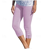 cheap Plain Leggings-Women&#039;s Capri Pants Leggings Casual Athleisure Calf-Length High Waist Plain Elastic Waist Breathability Stretchy Vacation Street Daily Wear Wine Depression Green Black Pink Summer Spring Regular Fit