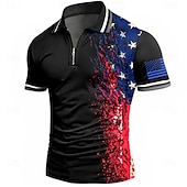  4 juillet 2026, 250e anniversaire Homme Drapeau Américain Polos à zip Manche Courte Polos Chemises à Col Occasionnel Athleisure Tenue quotidienne Impression 3D Été Bleu Noir