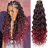 economico Capelli all&#039;uncinetto-Capelli ricci e ondulati all&#039;uncinetto, 24 pollici, per donne, con trecce hawaiane bordeaux, capelli sintetici, treccia bohémien all&#039;uncinetto, extension per capelli all&#039;uncinetto con onde d&#039;acqua.