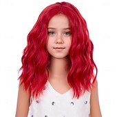 levne Párty paruky-Dětská duhová paruka krátká vlnitá barevná paruka vícebarevná paruky dívčí syntetické cosplay halloweenské kostýmní paruky