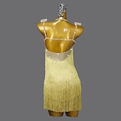 abordables Tenues de danse latine-Danse salsa latine Robe Cristal / Strass Gland Couleur unie Femmes Performance Sans manches Spandex