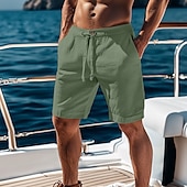 baratos Feriado-Homens Calção Shorts de linho Shorts de verão Shorts de praia Com Cordão Cintura elástica Tecido Conforto Respirável Comprimento do joelho Ao ar livre Diário Praia Férias Moda Preto Branco