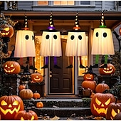 billige Halloween utendørs-3 stk. 60 cm halloween utendørs lys hengende lysende heksehatt lange ben utendørs innendørs halloween-fest fest hengende tre tak vegg festlig atmosfære dekorativt lys tre-knappsbatterier