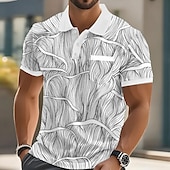halpa Miesten geometrinen poolo-Miesten Geometrinen Viiva Polo Lyhythihainen Poolopaidat Kauluspaidat Business Casual ulko- Urheilu- ja treenivaatteet Arki-asut Tasku 3D-tulostus Napit Kesä Sininen Purppura Ruskea