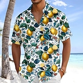 halpa Ruoka &amp; Juomat-Miesten Hedelmä Sitruuna Trooppiset kasvit Havaiji paita Button Up paita Havaijilaispaita Lyhythihainen Paita Sänkyjen avaus Havaijilainen Loma Pyhäpäivä Ranta-asut Sininen Tumman vihreä Apila S M L
