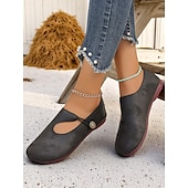 abordables Ballerines femme-Ballerines Mary Jane rétro larges pour femmes avec bride boutonnée, chaussures vintage confortables pour les promenades quotidiennes et les sorties à la ferme