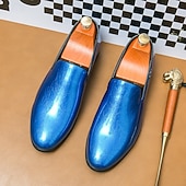 economico Slip-ons e mocassini da uomo-Mocassini slip-on da uomo in metallo dorato lucido – scarpe eleganti in similpelle alla moda per feste, ricevimenti nuziali, spettacoli teatrali, balli di fine anno ed eventi in discoteca