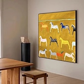 cheap Animal Paintings-Mintura Handmade Yellow Horse Oil Paintings On Canvas Wall Art Decoration Modern Abstract Animals Picture For Home Decor Rolled Frameless Unstretched Painting