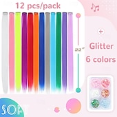 economico Clip nelle estensioni-Extension per capelli colorati, 22 pollici, clip lisce, extension per capelli corpo viso capelli glitter multicolore arcobaleno rosa rosso extension per capelli per bambine ragazze donne