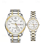 abordables Relojes de Cuarzo-Este es un elegante reloj para parejas con dos diales digitales redondos y correas de acero inoxidable con una pantalla de fecha luminosa resistente al agua ipx7 de lunes a domingo. Es un regalo ideal