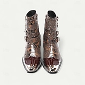 abordables Botas de cuero de primera calidad-Botas de tobillo de cuero con patrón de cocodrilo marrón para hombres con hebillas de punta dorada calzado de inspiración occidental de moda para uso casual y al aire libre