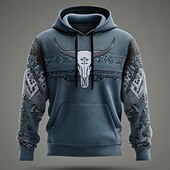 baratos roupas de capuz masculinas estampadas-Homens Cowboy Moletons Moletom Moletom Moletom com capuz Gola Redonda Étnico Impressão 3D Feriado Viagem Streetwear Azul Marron Com Cordão 3D Outono Inverno Designer