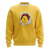 baratos Moletons 3D masculinos-Homens Gráfico Pintinho Moletom Moletom Moletom com capuz Gola Redonda Casual Impressão 3D Branco Amarelo Crewneck 3D Todas as Estações Designer