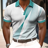 billige Geometrisk polo for menn-Herre Geometrisk Linje Polo Kortermet Poloskjorter Knaphul Business Casual treningsklær Knapper Sommer Grønn