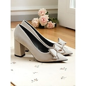 זול Block Heels-נעלי עקב שחורות זמש לנשים, נעלי ערב מחודדות עם פפיון אבני חן, אלגנטיות ונוחות לדייטים קז&#039;ואל ולתלבושות יומיומיות