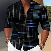 preiswerte Geometrische Muster-Herren Farbverlauf Linie Hemd Knopfhemd Stehkragenhemd Langarm Lässig Outdoor Urlaub Täglich Frühling Herbst Mandarinkragen Stehkragen 3D-Druck Leinenähnliches Hemd Rote Blau Purpur Gold Grün