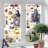 preiswerte Halloween Aufkleber-9 Bögen Halloween-Fensteraufkleber, doppelseitig, Sensenmann, Hexe, Fledermaus, Spinnennetz-Silhouette, statische Aufkleber für Glas, Fenster, Wand, Party-Dekor