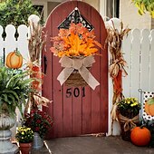 baratos decoração de ação de graças e outono-Guirlanda de outono para porta da frente, colheita de ação de graças, decoração interna e externa, cesta de videira natural com folhas de outono e laço, porta rústica e decoração de parede