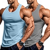 preiswerte Fitness Tank-Tops-Herren Tank Top Weste Unterhemd Ärmelloses Shirt Ärmellos Rundhalsausschnitt Sommer Einfarbig Einfach Mode Klassisch Bequem 2 Packungen Straße Lässig Sport Blau+Hellblau Weiß + Weiß Grau+Weiß Top