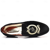 お買い得  ローファー-刺繍入りの紋章が入ったメンズ バーガンディ ベルベット ローファー - 結婚式、宴会、お祝いの席にぴったりのスリッポン パーティー ドレスシューズ