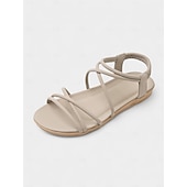 abordables Sandales de Vacances-Sandales plates beiges à brides élastiques pour femmes – Chaussures de plage légères et minimalistes pour les vacances d&#039;été, les tenues de villégiature et les tenues décontractées du quotidien