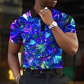 abordables Polo géométrique pour homme-Homme Graphique Polo Chemise de golf Manche Courte Polos Chemises à Col Occasionnel Vêtements de vacances Vêtements de rave Tenues de fête Boutons Impression 3D Jaune Rouge Bleu