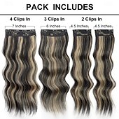 abordables Clip dans les extensions-Extensions de cheveux à clipser 20 pouces, extensions de cheveux longs blonds mélangés noirs, 4 pièces, postiches synthétiques souples pour femmes