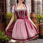 billige Dirndl-Kvinnens Oktoberfest dirndl kjole snøring satengbånd rutete ølfestival forkle tradisjonell kjole Oktoberfest