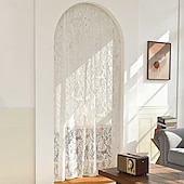 billiga Dörrgardiner-Fransk spetsgardiner lantgårdscalloped trim semi-transparent gardiner broderade fönstergardiner med krok vintage fönsterdraperier för vardagsrum sovrum