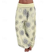 billiga breda ben och hög midja-Dam Byxor Harem byxor Palazzo byxor Mode Boho Fullängd Medium Midja Mönster Elastisk midja Bekväm Microelastisk Gata Dagliga kläder Utekväll Svart Gul Armégrön Marinblå Sommar Vår Normal