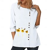 cheap Shirts-Women&#039;s Blouse Floral Graphic Plants Elegant Vintage Fashion Long Sleeve Crew Neck Regular Tops Daily Going out Weekend White Blue Dark Blue Fall
