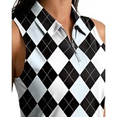 cheap Women&#039;s Shirt-Women&#039;s Plaid / Check Sport Shirt Golf Polo Shirt Tennis Shirt Sleeveless Zipper High Elasticity Moisture Wicking Breathable Tennis Golf Pickleball Turndown Zip Collar Shirt Top Black Tennis Clothing