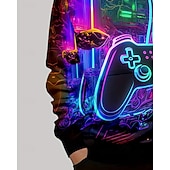 billiga Pojkens 3D Vision &amp; Geometri-Pojkar 3D Spel Huvtröja Långärmad Vår Höst Mode Streetwear Barn 4-12 år Huva Utomhus Ledigt Dagligen Normal