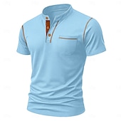 billige Uformell Henley T-skjorte-Herre Henly-skjorte T-skjorter Kortermet Helfarge عادي Fritid Lomme Knapper Kontrastsøm Henley utendørs Avslappet Daglig Sommer Vår &amp; Vinter Svart Hvit Lyseblå Henley T-skjorte