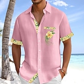 economico Vacanza-Per uomo Camicia Camicia di lino Camicia Estiva Camicia da Spiaggia Camicia con Bottoni Floreale Casuale Ferie Verde chiaro Rosa Azzurro cielo Verde Maniche Corte Collo ripiegato Estate Abbigliamento
