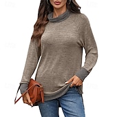 cheap Plain Tops-Women&#039;s T Shirt Color Block Casual Long Sleeve Turtleneck Regular Tops Daily Weekend Patchwork Black Army Green Navy Blue Blue Brown Fall