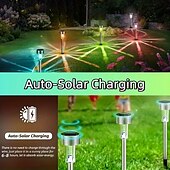 baratos Luzes e lanternas de caminho-10/20 peças de luzes solares LED para áreas externas, luzes de aço inoxidável com interruptor automático de mudança de cor, adequadas para jardim, entrada de garagem, gramado, natal, dia das bruxas,
